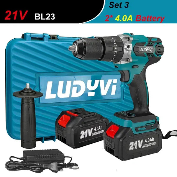 21V 13MM Brushless Electric Drill 120N/M 4000mah Battery Cordless Screwdriver With Impact Function Can Drill Ice Power Tools..