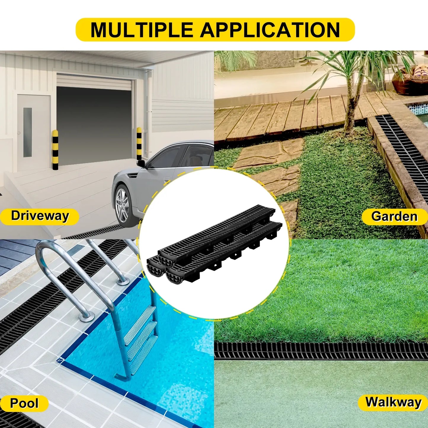 VEVOR Drainage Trench Driveway Channel Drain With Plastic Grate 3-5 Pack HDPE Floor Drain Trench Drain Grate For Garden Driveway..