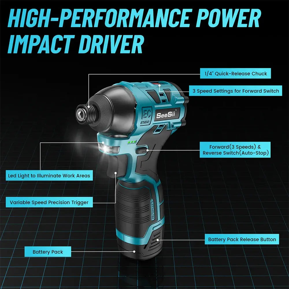 SEESII S516 140N.m Brushless Electric Screwdriver Cordless Impact Driver 16V 3-Speed Mode Household Multifunction Hit Power Tool..