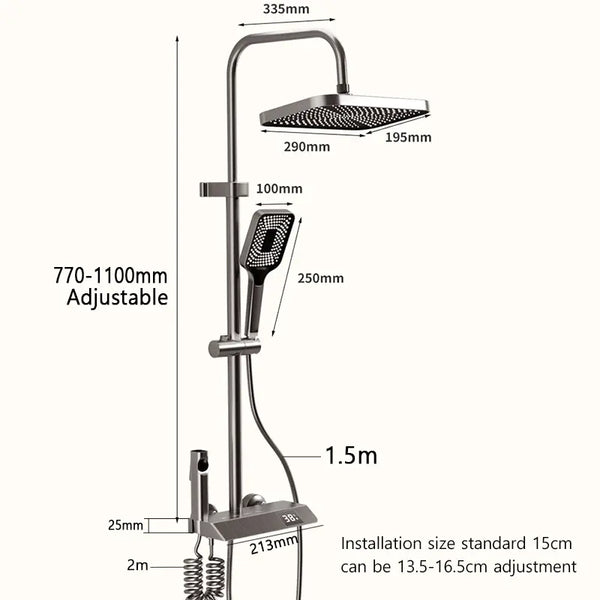 Bathroom Shower Full Set Black White Gray Bathtub Shower System Rain Pressurized Digital LED Shower Sets Hot Cold Shower Faucet..