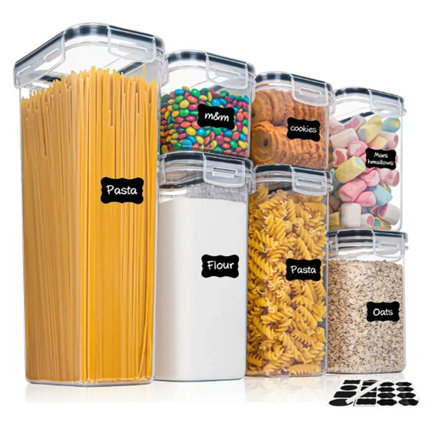 Kitchen 7pcs Food Containers Set BPA Free Plastic Airtight Storage Box With 10stickers and Pen..