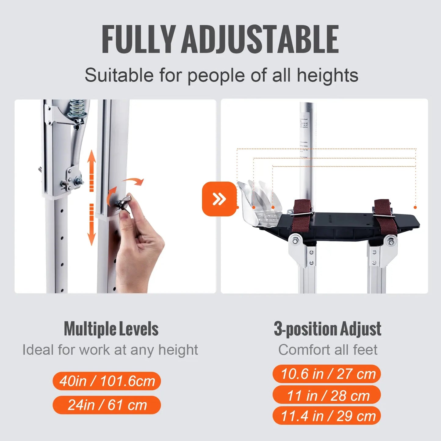 VEVOR 24"-40" Drywall Stilts Professional Aluminum lastering Stilt Ladder Adjustable Plastering Stilts Paint Tool Stage Props..