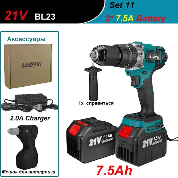 21V 13MM Brushless Electric Drill 120N/M 4000mah Battery Cordless Screwdriver With Impact Function Can Drill Ice Power Tools..