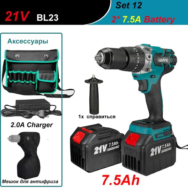 21V 13MM Brushless Electric Drill 120N/M 4000mah Battery Cordless Screwdriver With Impact Function Can Drill Ice Power Tools..