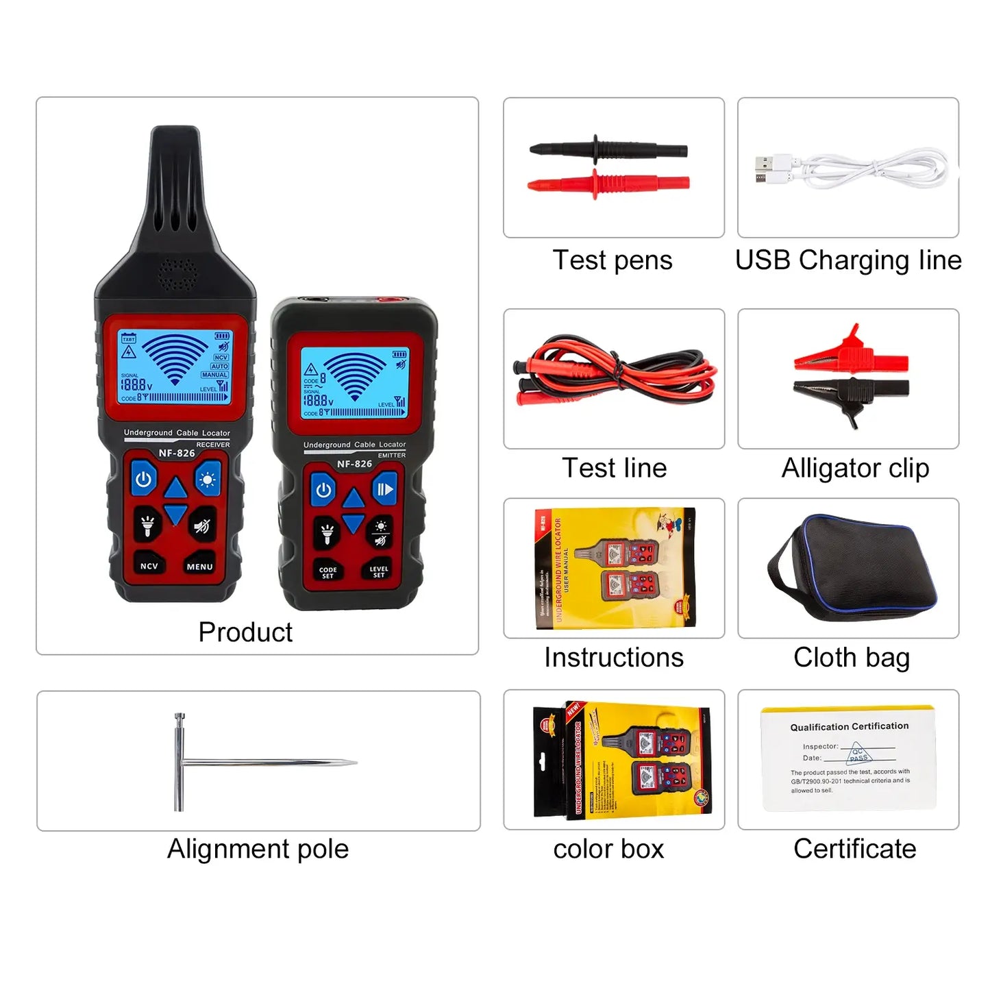 NOYAFA NF-826 Underground Cable Tester Locator Wire Tracker Detection Wall Electrical Lines Water and Gas Supply Pipeline Path..