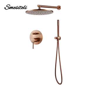 Shower Set Bath Brushed Rose Gold Rainfall Bathroom Faucet Brass Diverter Mixer Tap Hand Held 8-12" Head Wall Arm Valve Kit..