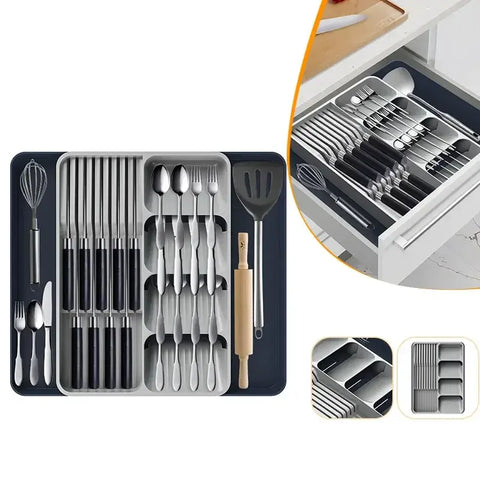 Expandable Silverware Organizer for Drawer with Knife Holder Kitchen Utensil Knife Drawer Organizer Cutlery Organizer in Drawer..