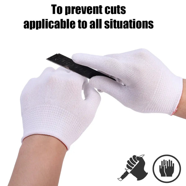 White Black Thin Nylon Work Gloves Cotton Thread Working Polyester Yarn Protection Gloves for Painter Industrial Warehouse..