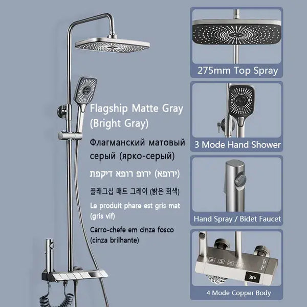 Bathroom Shower Full Set Black White Gray Bathtub Shower System Rain Pressurized Digital LED Shower Sets Hot Cold Shower Faucet..