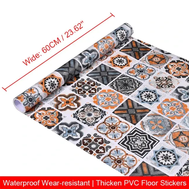 1/3/5M Thicken Waterproof Floor Stickers Retro Self-adhesive Oil-Proof Anti-Slip Tile Stickers For Home Decoration Floor Sticker..