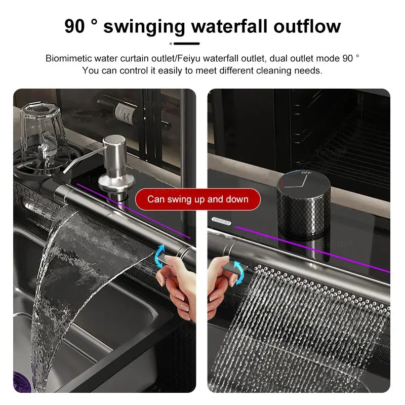 Rotating Waterfall Sink New Stainless Steel Kitchen Sink Multi-function Large Single Slot Integrated Digital Display Wash Basin..