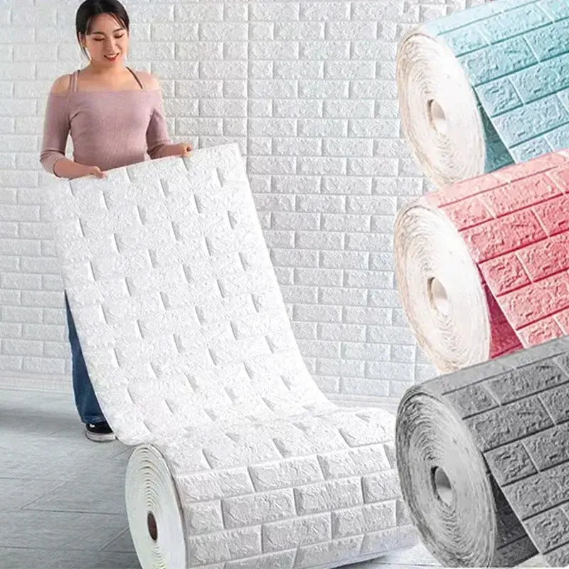 3/5/10m 3D Wallpaper Stickers Roll Panel White Soft Foam Brick Marble Rock Cobblestone DIY Wall Home Room Decor Protect..