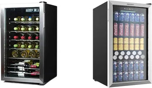 BLACK DECKER Wine Cooler Refrigerator, 26 Bottle Compressor Cooling Wine Fridge with Blue Light & LED Display, Freestanding..