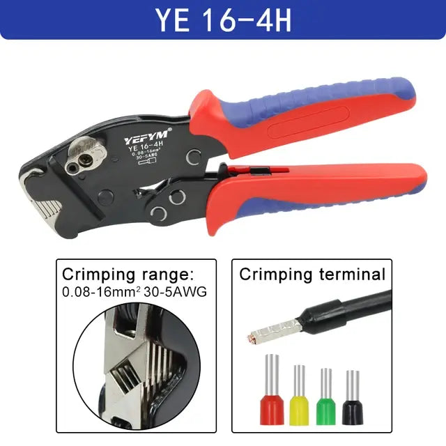 Ferrule Crimping Tool YE 16-4H Tubular Terminals 0.08-16mm²/30-5AWG Mini Pliers Adjust Knob To Control Electrical Clamps YEFYM..