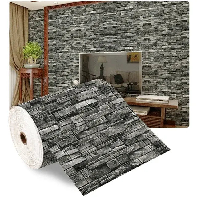 3/5/10m 3D Wallpaper Stickers Roll Panel White Soft Foam Brick Marble Rock Cobblestone DIY Wall Home Room Decor Protect..