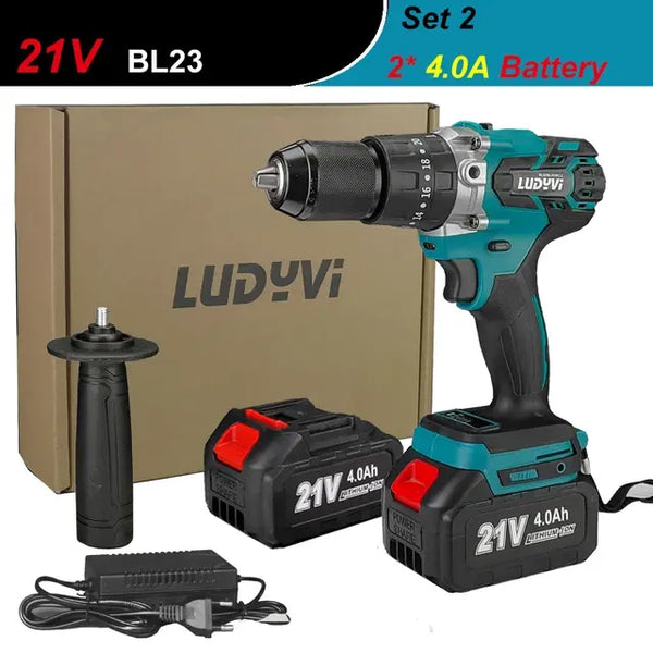 21V 13MM Brushless Electric Drill 120N/M 4000mah Battery Cordless Screwdriver With Impact Function Can Drill Ice Power Tools..