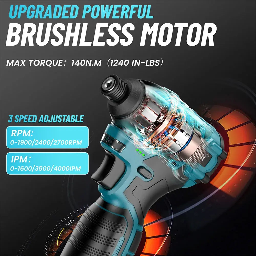 SEESII S516 140N.m Brushless Electric Screwdriver Cordless Impact Driver 16V 3-Speed Mode Household Multifunction Hit Power Tool..