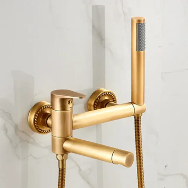 Rozin Black Bathtub Faucet with Swivel Tub Spout Brass Wall Mounted Bathroom Shower Mixer Tap Gold Full Shower Set for Toilet..