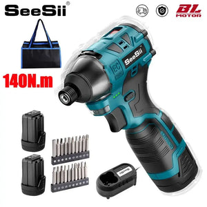 SEESII S516 140N.m Brushless Electric Screwdriver Cordless Impact Driver 16V 3-Speed Mode Household Multifunction Hit Power Tool..