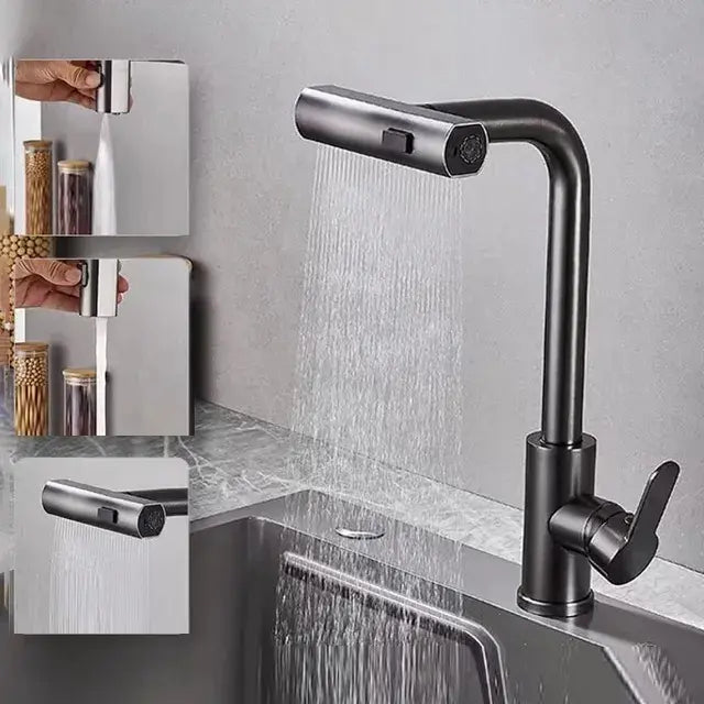 Gray Kitchen Faucets Pull Out Rotation Waterfall Stream Sprayer Head Hot -Cold Water Faucet Wash Basin Rotation Water Tap..