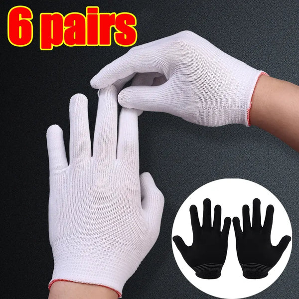 White Black Thin Nylon Work Gloves Cotton Thread Working Polyester Yarn Protection Gloves for Painter Industrial Warehouse..