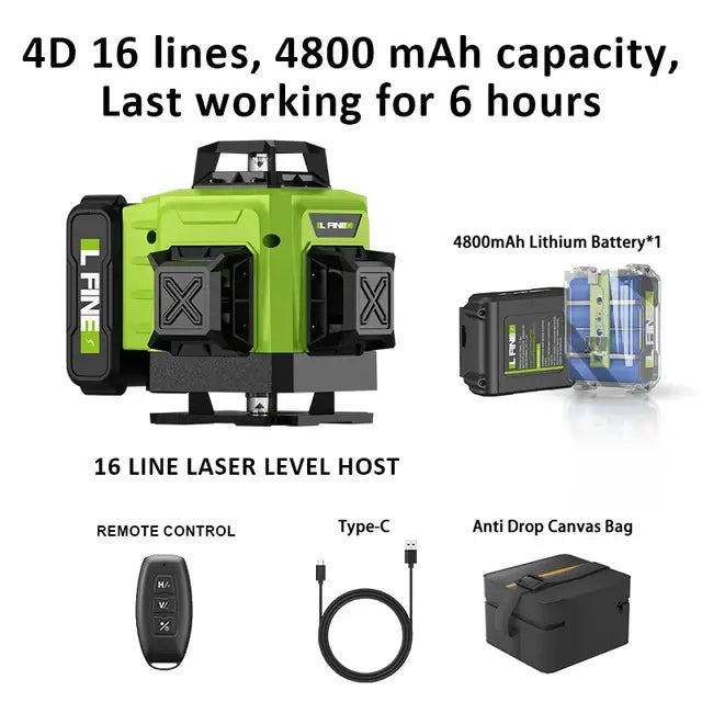 LFINE 3D/4D Laser Level 12/16 Lines Horizontal And Vertical With Remote Control 8 Lines 360°Self-leveling Laser Levels..