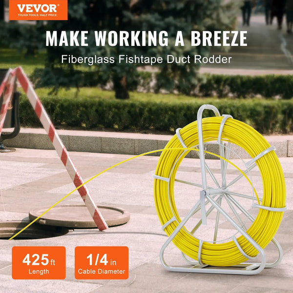 VEVOR Fish Tape Fiberglass 425/492/600/656 ft Duct Rodder Fishtape Wire Puller Fishing Tools for Walls and Electrical Conduit..