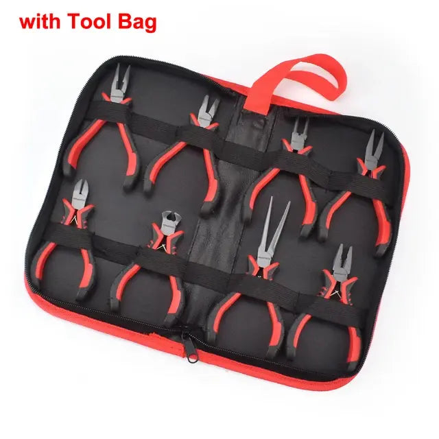 NEWACALOX 8Pcs Mini Pliers Set Jewelry Making Beading Wire 4.5 Inch Wire Cutter Pliers Manual Diagonal Pliers DIY Plier Set..