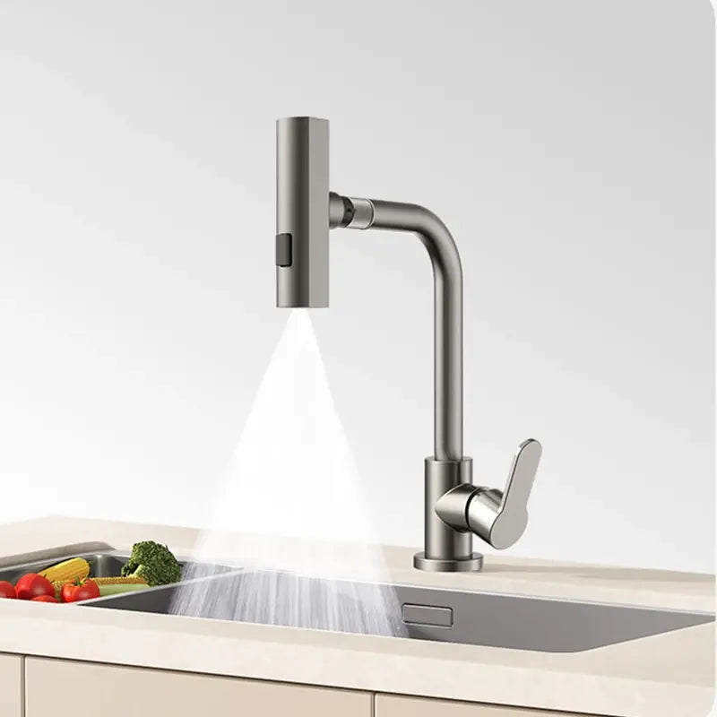 Gray Kitchen Faucets Pull Out Rotation Waterfall Stream Sprayer Head Hot -Cold Water Faucet Wash Basin Rotation Water Tap..