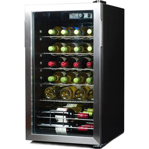 BLACK DECKER Wine Cooler Refrigerator, 26 Bottle Compressor Cooling Wine Fridge with Blue Light & LED Display, Freestanding..