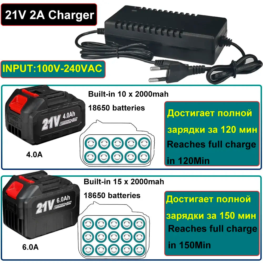 21V 13MM Brushless Electric Drill 120N/M 4000mah Battery Cordless Screwdriver With Impact Function Can Drill Ice Power Tools..