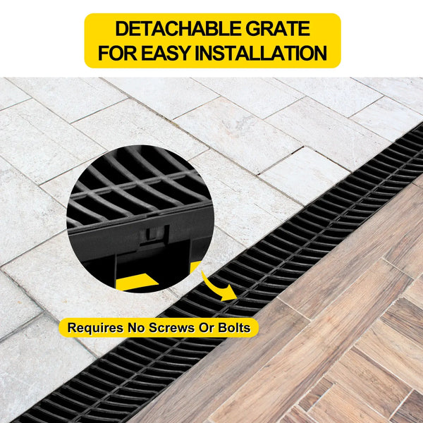 VEVOR Drainage Trench Driveway Channel Drain With Plastic Grate 3-5 Pack HDPE Floor Drain Trench Drain Grate For Garden Driveway..