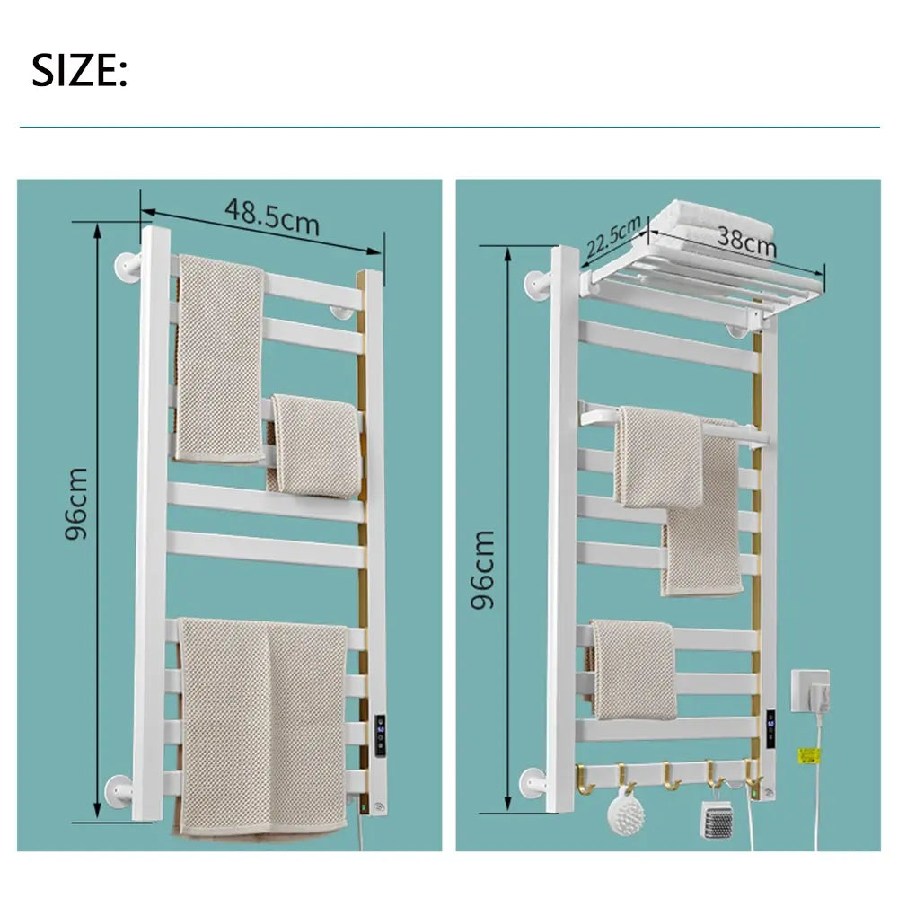 Electric Heated Towel Rail Warmer Bathroom Radiator 8 Bars Wall Mounted Towel Stands with Waterproof Switch Aluminium alloy..