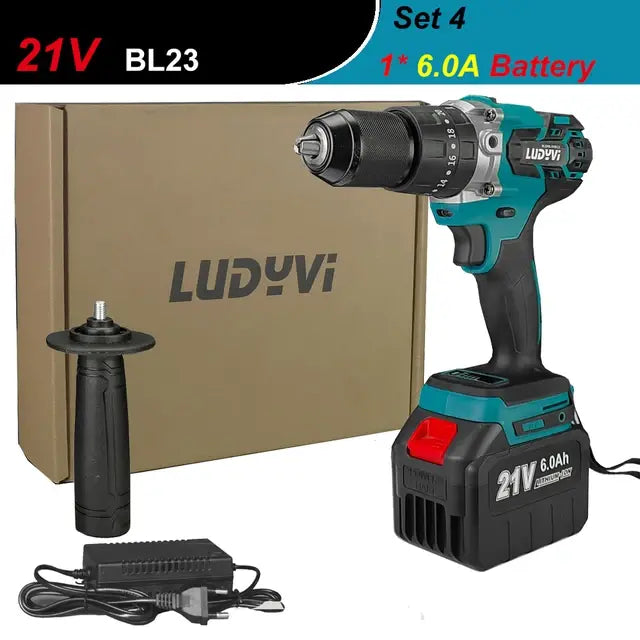 21V 13MM Brushless Electric Drill 120N/M 4000mah Battery Cordless Screwdriver With Impact Function Can Drill Ice Power Tools..