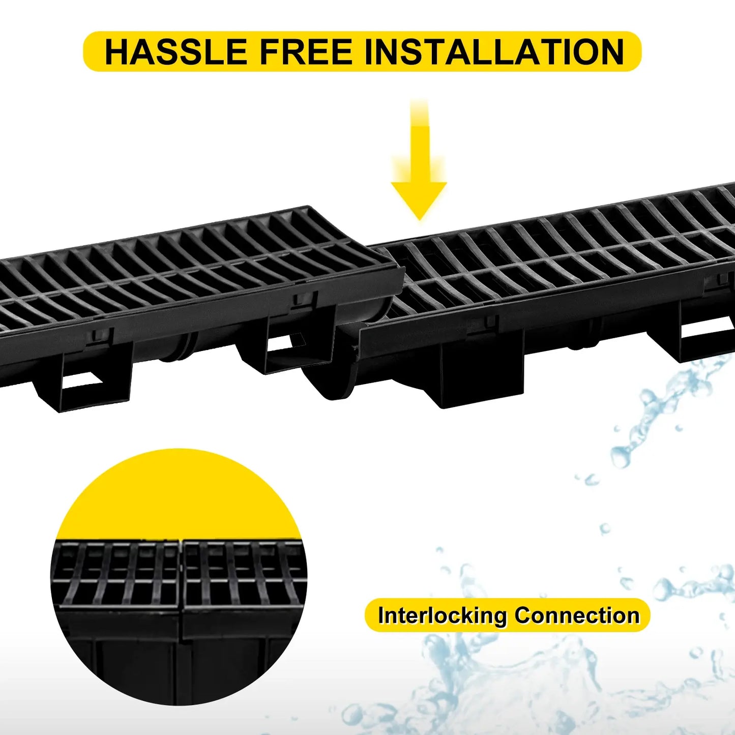 VEVOR Drainage Trench Driveway Channel Drain With Plastic Grate 3-5 Pack HDPE Floor Drain Trench Drain Grate For Garden Driveway..