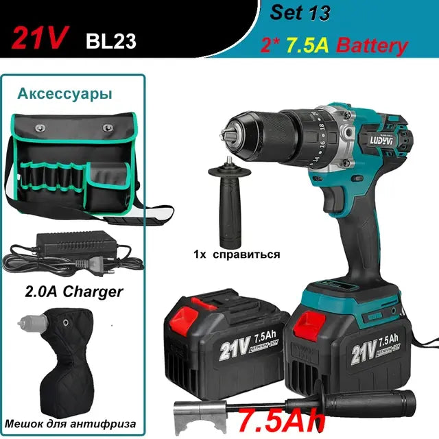 21V 13MM Brushless Electric Drill 120N/M 4000mah Battery Cordless Screwdriver With Impact Function Can Drill Ice Power Tools..