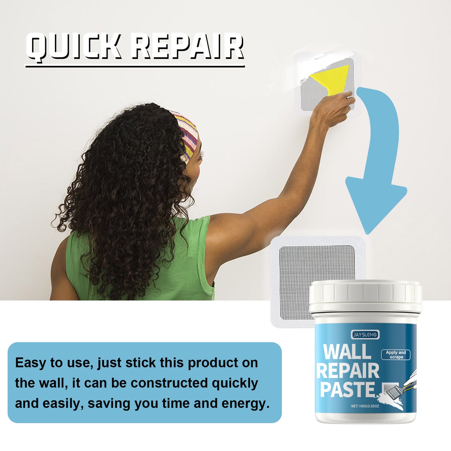 Jaysuing Wall Leak Fill Repair Plaster Set Home Wall Repair Cover Stain Reconditioning Paint