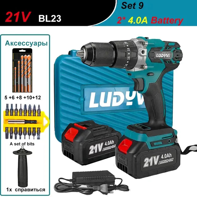 21V 13MM Brushless Electric Drill 120N/M 4000mah Battery Cordless Screwdriver With Impact Function Can Drill Ice Power Tools..