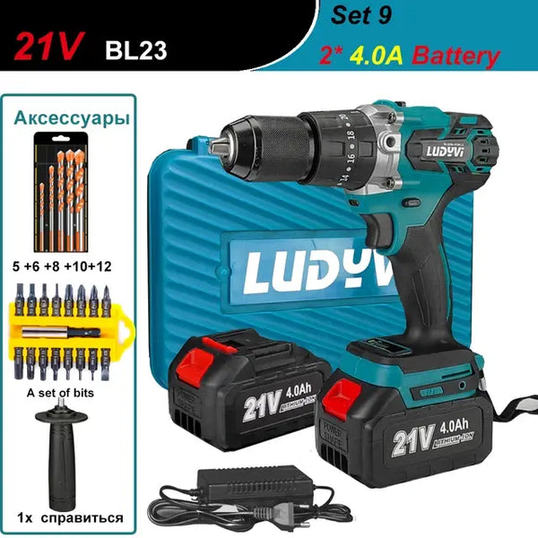 21V 13MM Brushless Electric Drill 120N/M 4000mah Battery Cordless Screwdriver With Impact Function Can Drill Ice Power Tools..