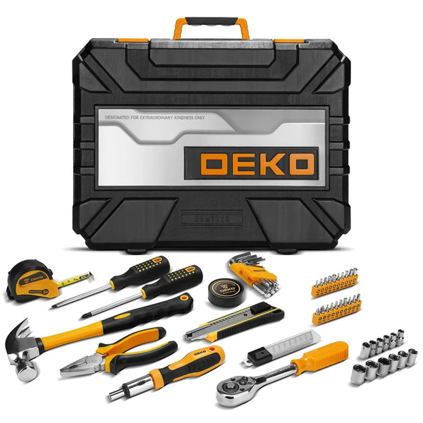 DEKO DKMT228 Socket Wrench Auto Repair Tool Combination Package Mixed Tool Set Hand Tool Kit with Plastic Toolbox Storage Case..