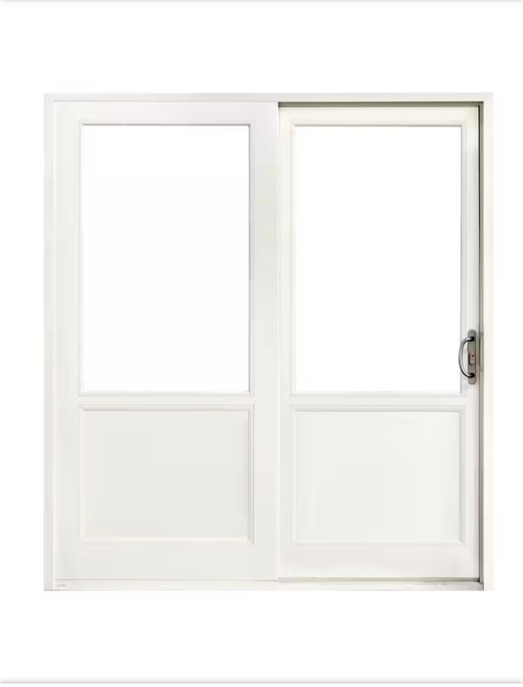 MP 72 in. x 80 in. Right-Hand Low E White Finished Composite Shaker Gliding Double Prehung Patio Door with Nickel Handle.