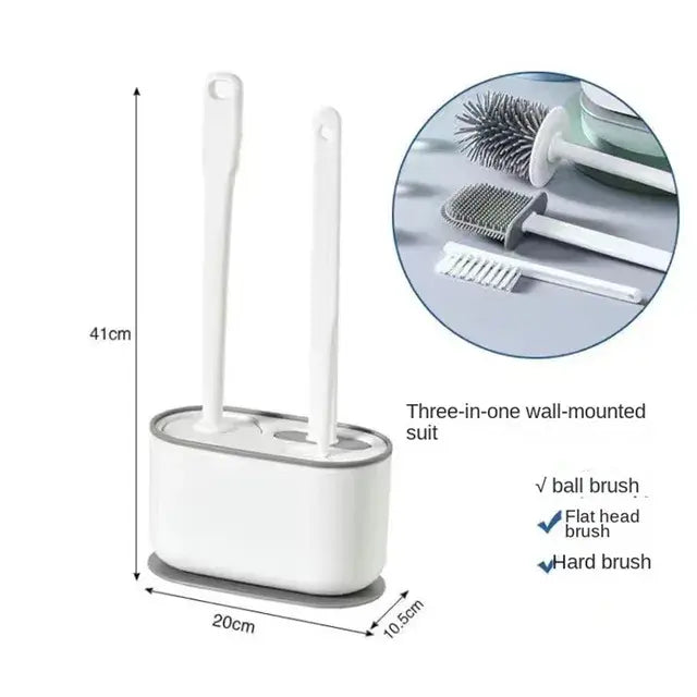 Toilet Brush Silicone Free Wall Mounted Multi-functional Three Piece Cleaning Tools with Bracket Home Bathroom Accessories Sets..