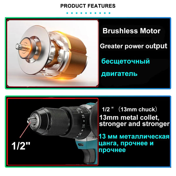 21V 13MM Brushless Electric Drill 120N/M 4000mah Battery Cordless Screwdriver With Impact Function Can Drill Ice Power Tools..