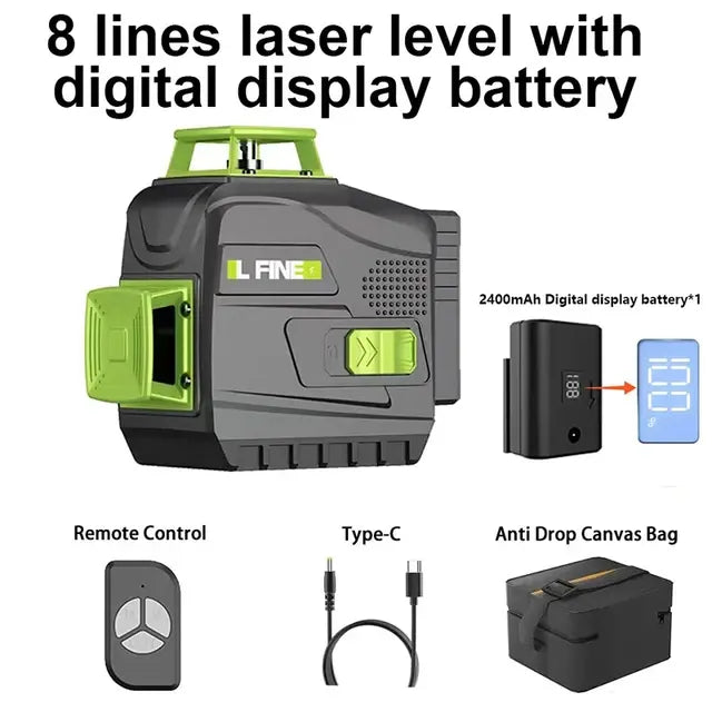 LFINE 3D/4D Laser Level 12/16 Lines Horizontal And Vertical With Remote Control 8 Lines 360°Self-leveling Laser Levels..