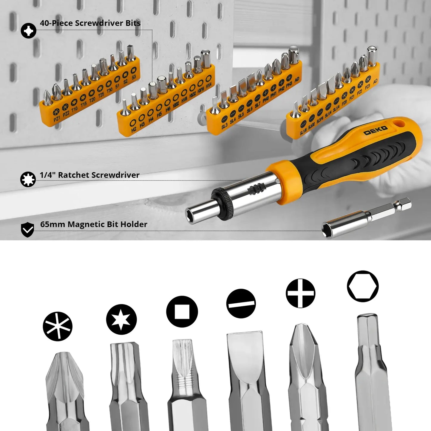 DEKO DKMT228 Socket Wrench Auto Repair Tool Combination Package Mixed Tool Set Hand Tool Kit with Plastic Toolbox Storage Case..