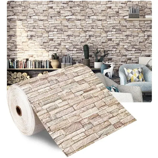 3/5/10m 3D Wallpaper Stickers Roll Panel White Soft Foam Brick Marble Rock Cobblestone DIY Wall Home Room Decor Protect..