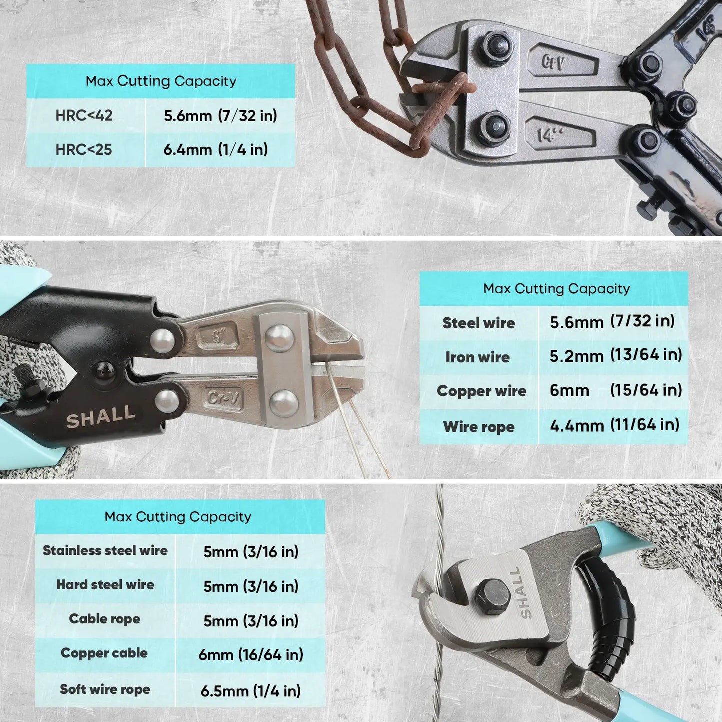 SHALL 3-Piece Bolt Cutters with Carrying Case Heavy Duty Bolt Cutter For Cutting Steel Wire Chain Locks Cable Adjustable Opening..