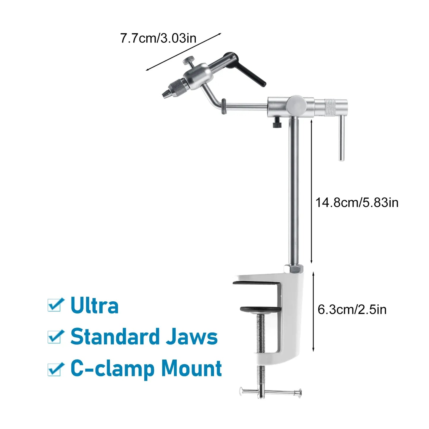 Fly Tying Vise 360 Degree Rotary Stainless Steel Aluminum Alloy Fishing Flies Tieing Tools C-Clamp Mount Standard Jaws..