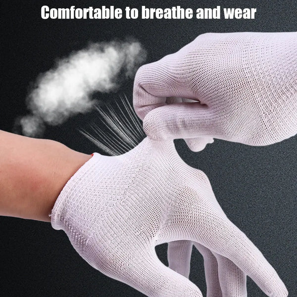 White Black Thin Nylon Work Gloves Cotton Thread Working Polyester Yarn Protection Gloves for Painter Industrial Warehouse..