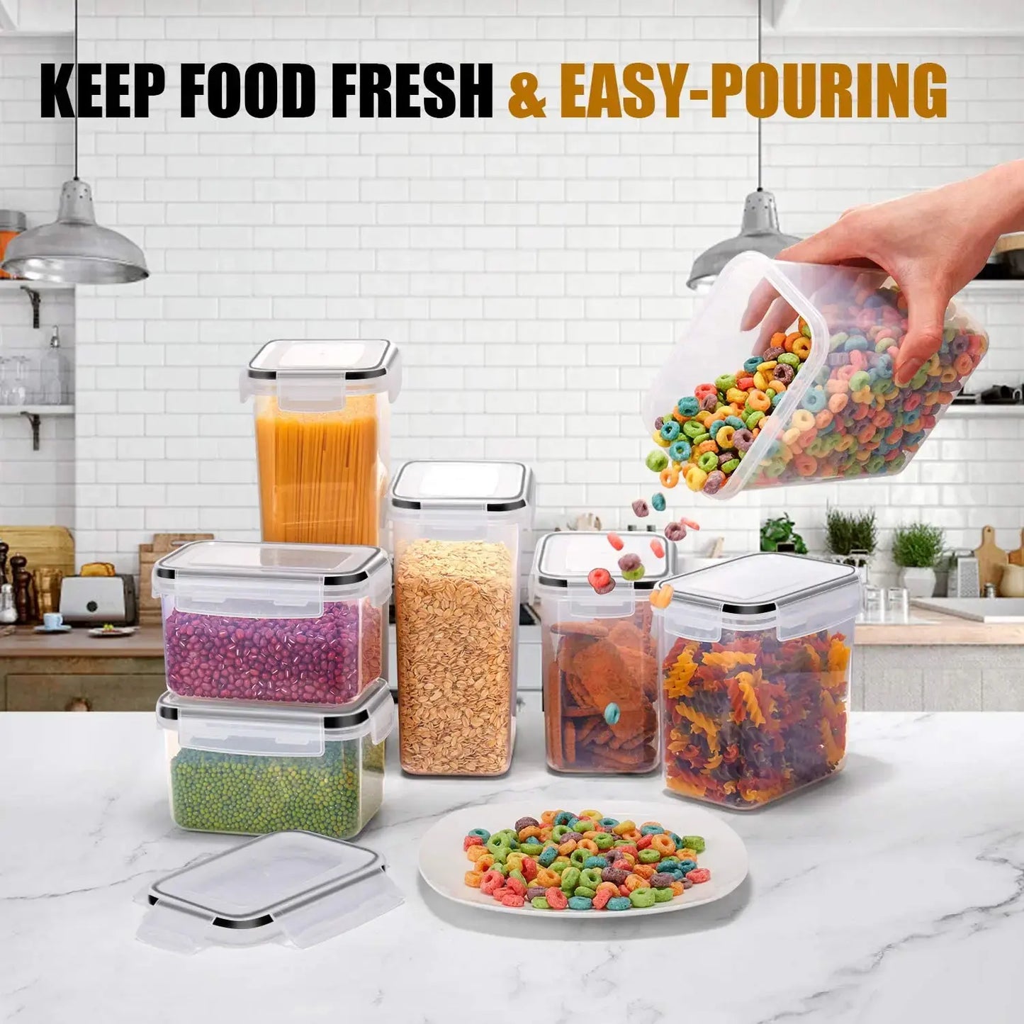 Kitchen 7pcs Food Containers Set BPA Free Plastic Airtight Storage Box With 10stickers and Pen..